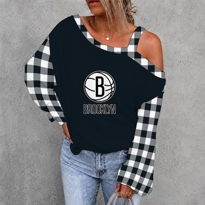 [HOT DEAL] NEW CUSTOMIZED NBA25 BNE BROOKLYN NETS WOMEN'S OFF-SHOULDER LONG SLEEVE SHIRT