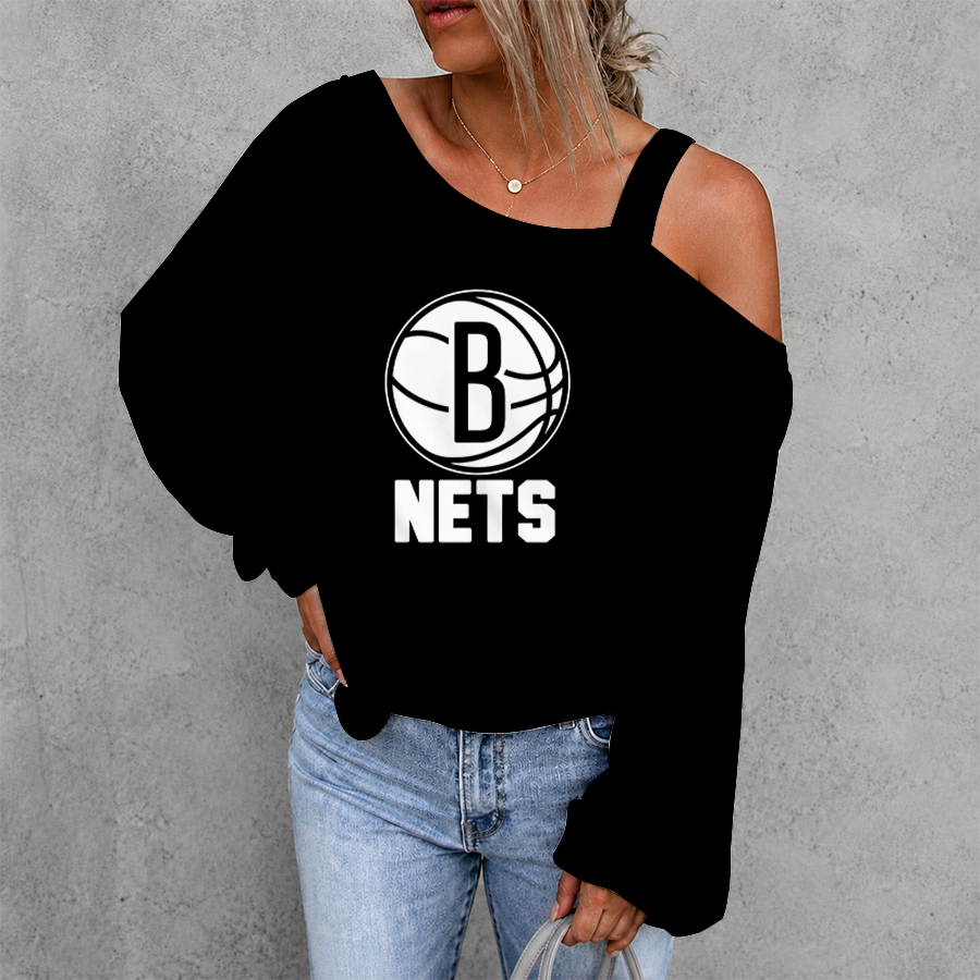 [HOT DEAL] NEW CUSTOMIZED NBA25 BNE BROOKLYN NETS WOMEN'S OFF-SHOULDER LONG SLEEVE SHIRT