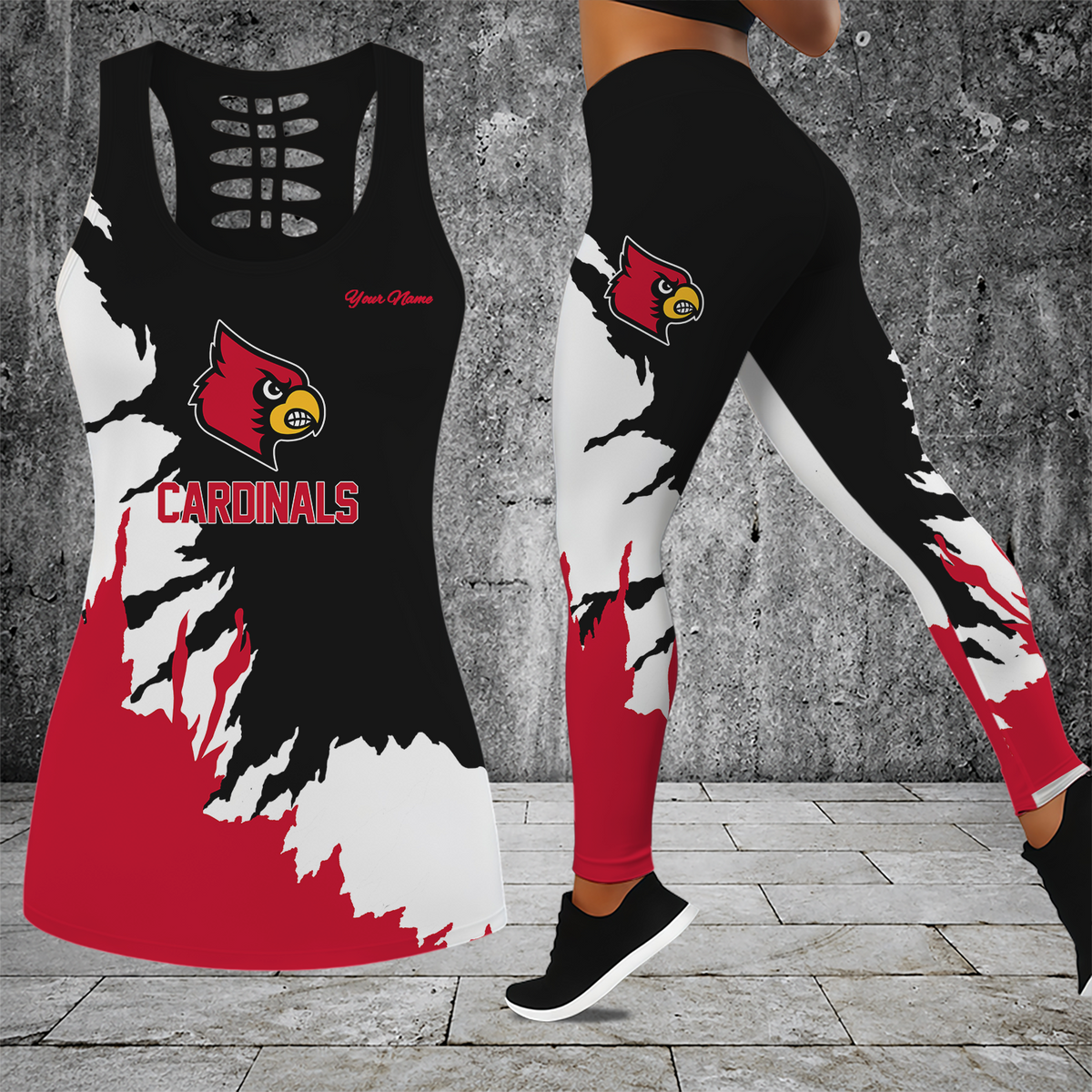 [FAN FAVORITE] NEW CUSTOMIZED NCAA MAM25 ULC LOUISVILLE CARDINALS STRAPPY HOLLOW TANK TOP & LEGGINGS SET