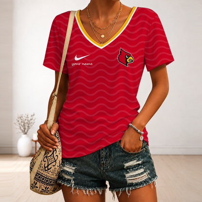 [FAN FAVORITE] NEW CUSTOMIZED NCAA MAM25 ULC LOUISVILLE CARDINALS STRAPPY V-NECK FEMALE SHIRT