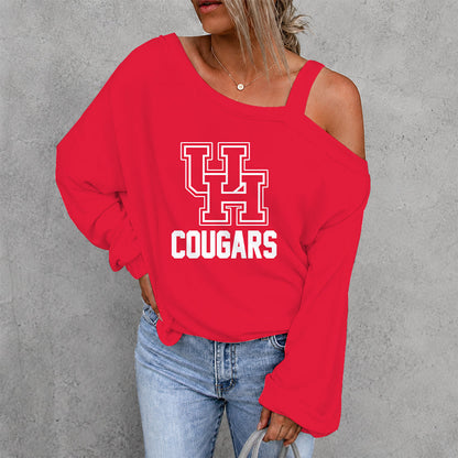 [FAN FAVORITE] NEW CUSTOMIZED NCAA MAM26 HOC HOUSTON COUGARS WOMEN'S OFF-SHOULDER LONG SLEEVE SHIRT