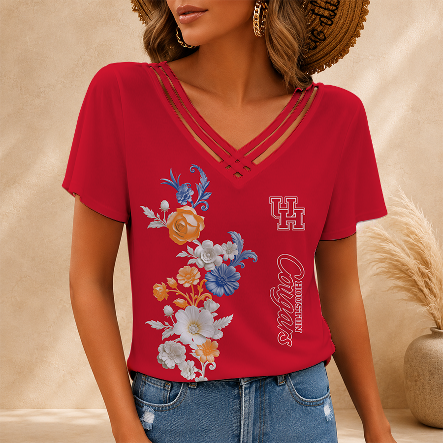 [FAN FAVORITE] NEW CUSTOMIZED NCAA MAM26 HOC HOUSTON COUGARS V-NECK SHIRT