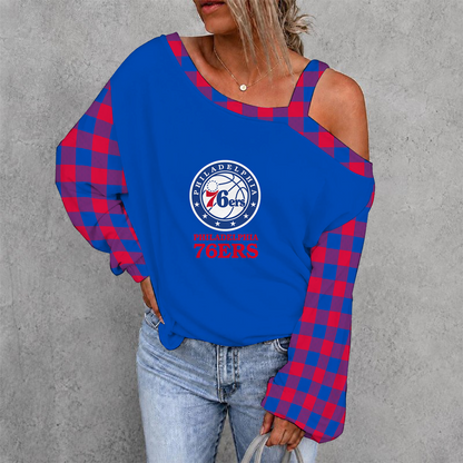 [HOT DEAL] NEW CUSTOMIZED NBA26 P76 PHILADELPHIA 76ERS WOMEN'S OFF-SHOULDER LONG SLEEVE SHIRT