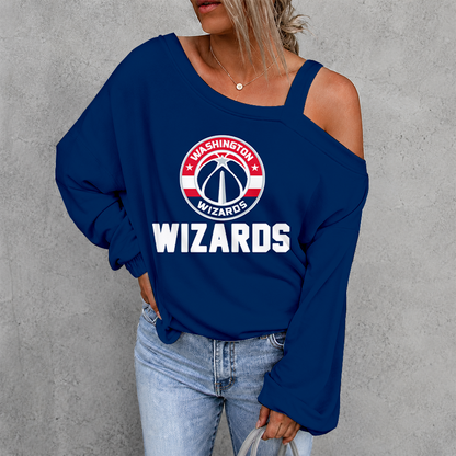 [HOT DEAL] NEW CUSTOMIZED NBA28 WWI WASHINGTON WIZARDS WOMEN'S OFF-SHOULDER LONG SLEEVE SHIRT