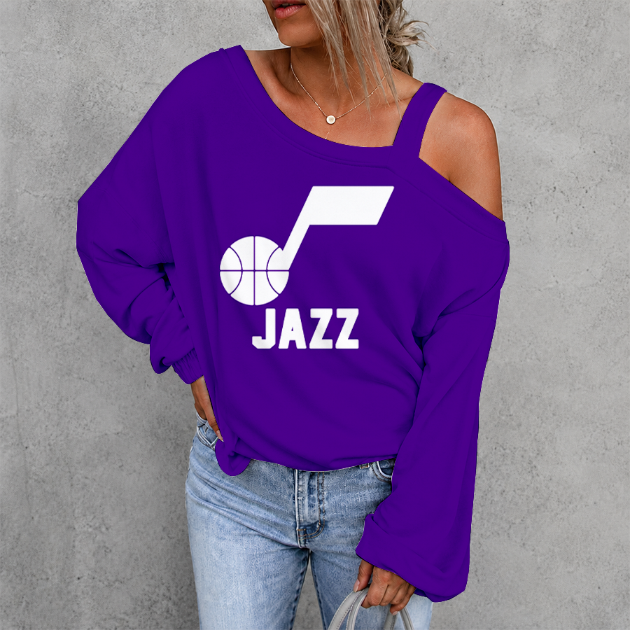 [HOT DEAL] NEW CUSTOMIZED NBA29 UJZ UTAH JAZZ WOMEN'S OFF-SHOULDER LONG SLEEVE SHIRT