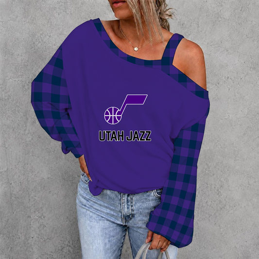 [HOT DEAL] NEW CUSTOMIZED NBA29 UJZ UTAH JAZZ WOMEN'S OFF-SHOULDER LONG SLEEVE SHIRT