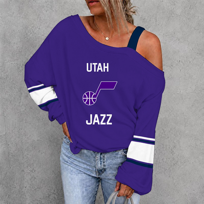 [HOT DEAL] NEW CUSTOMIZED NBA29 UJZ UTAH JAZZ WOMEN'S OFF-SHOULDER LONG SLEEVE SHIRT