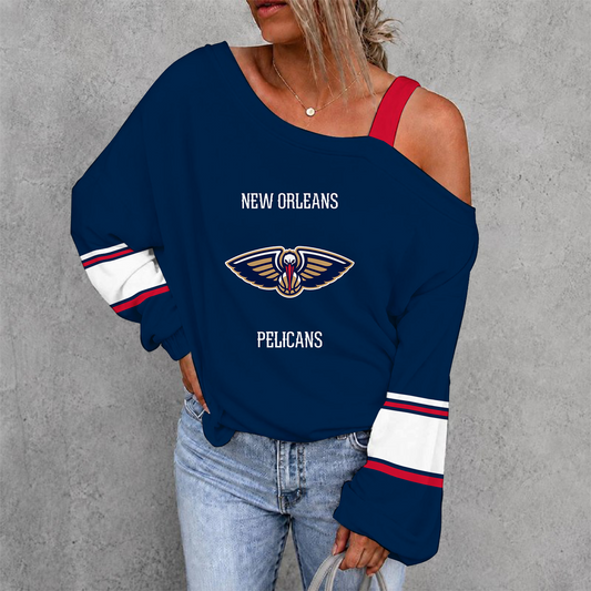 [HOT DEAL] NEW CUSTOMIZED NBA30 NOP NEW ORLEANS PELICANS WOMEN'S OFF-SHOULDER LONG SLEEVE SHIRT