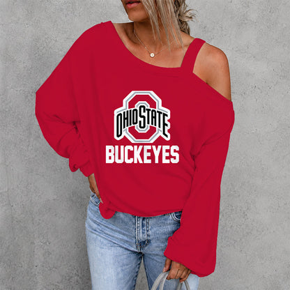 [FAN FAVORITE] NEW CUSTOMIZED NCAA MAM30 OSB OHIO STATE BUCKEYES WOMEN'S OFF-SHOULDER LONG SLEEVE SHIRT