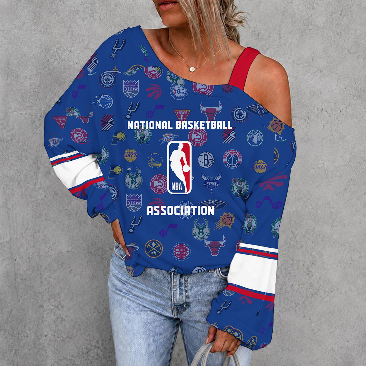 [HOT DEAL] NEW CUSTOMIZED NBA32 NBA ALL TEAMS WOMEN'S OFF-SHOULDER LONG SLEEVE SHIRT