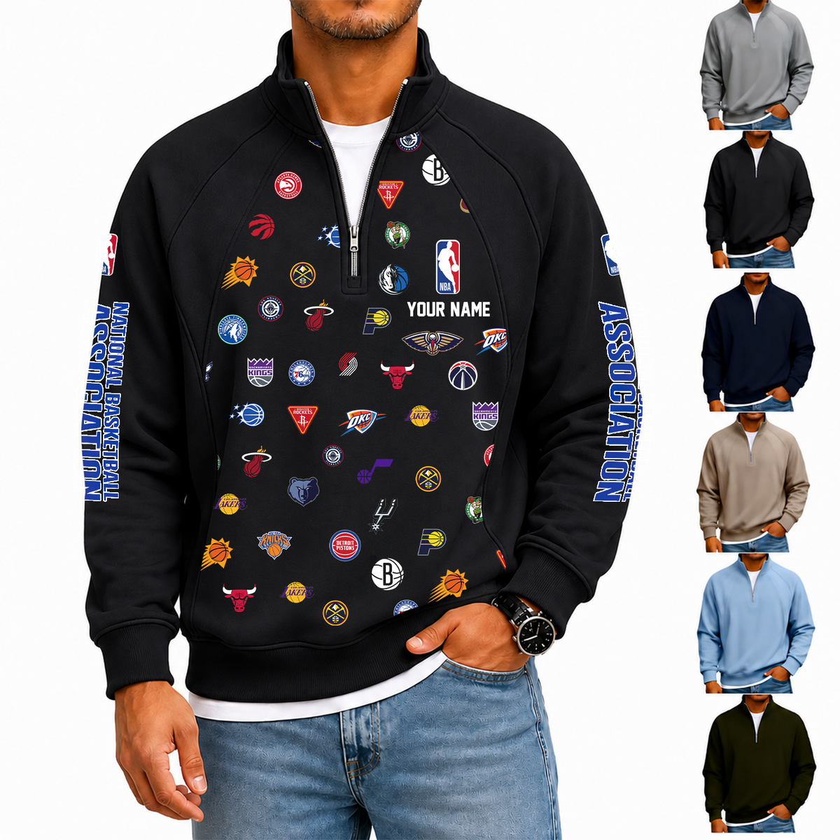 [HOT DEAL] NEW CUSTOMIZED NBA32 NBA ALL TEAMS  MEN'S QUARTER ZIP PULLOVER