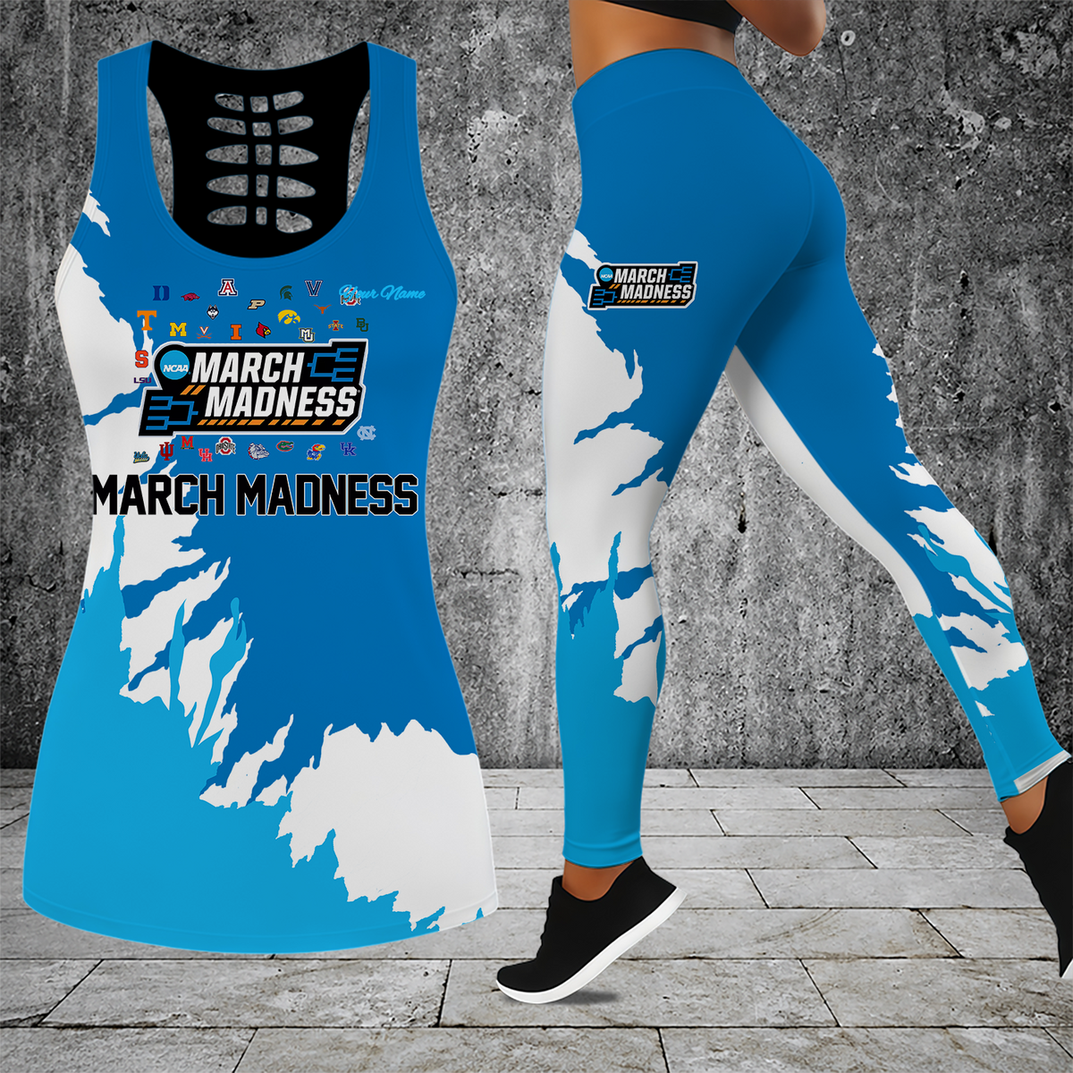 [FAN FAVORITE] NEW CUSTOMIZED NCAA MAM32 BKM ALL TEAMS STRAPPY HOLLOW TANK TOP & LEGGINGS SET